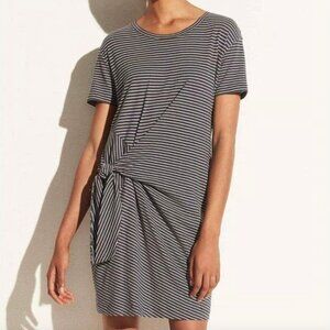 Vince Classic Stripe Tie Shirt Dress Navy White Womens Size Small